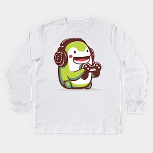 Avocado Gamer: Cute Drawing of an Avocado Playing Video Games Kids Long Sleeve T-Shirt